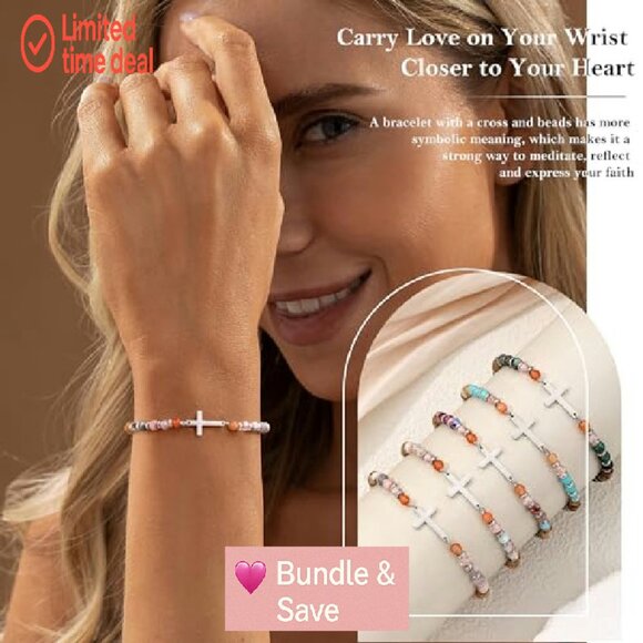 Adjustable Stainless Steel Beaded Cross Bracelet, Faith Jewelry Gift - Picture 3 of 8